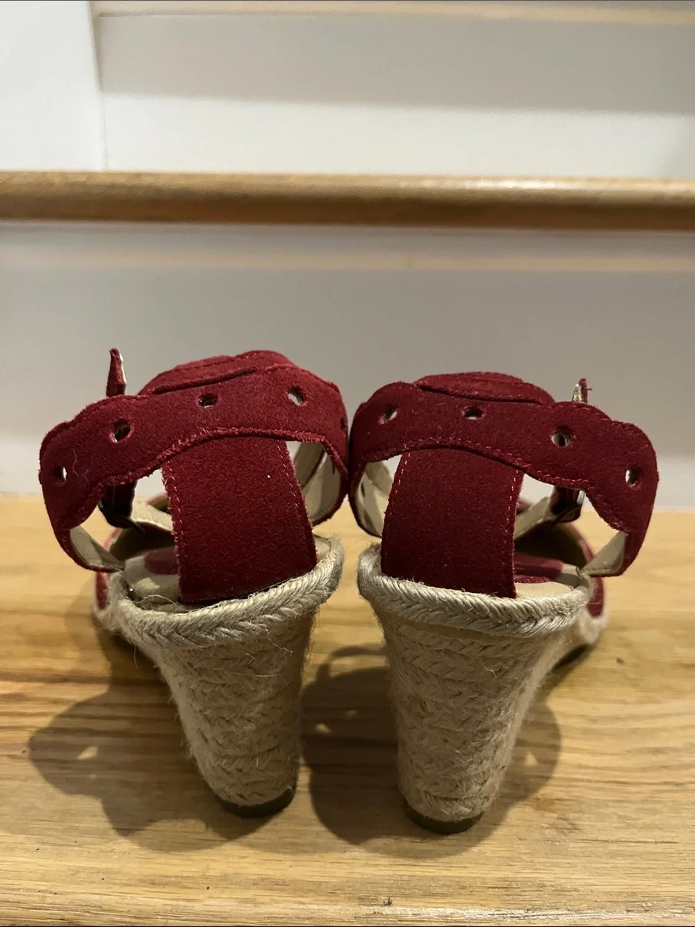 Nine West Red Scalloped Espadrille Ankle-Strap Flats